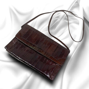 Vintage 1970's Mercante Honolulu Hawaii Brown Genuine Eelskin Purse Shoulder Bag